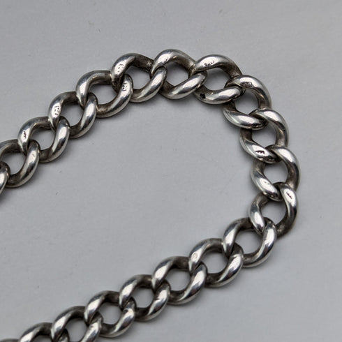 Circa 1910 British Antique Sterling Silver Albert Chain 34g Lion Fob with Amber
